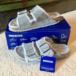 gray shearling birkenstock